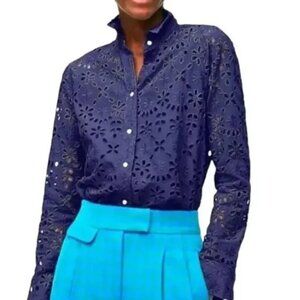 J. CREW Embroidered Eyelet Shirt w/Cami  Sz 2 NAVY BLUE
